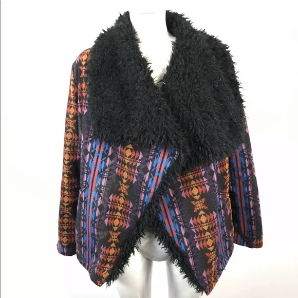 minkpink aztec Open jacket faux shepherd lined